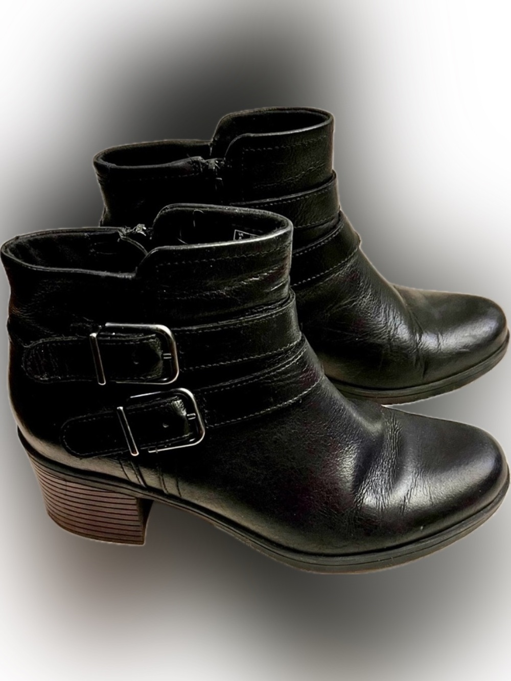 Clarks Hollis Pearl Black Leather Ankle Boots Women's Size 7.5 M Comfort Booties